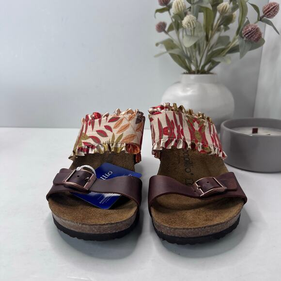 Birkenstock Della Wedge Sandal Leaf Print Brown Women 7/EU 38 NWB Narrow Fit - Picture 5 of 11